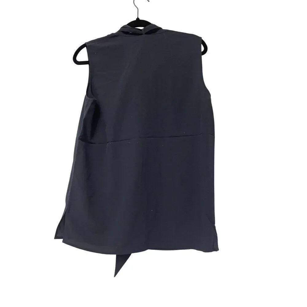 Tory Burch Womens Sleeveless Bow Blouse Shirt Top Size 8 Navy Blue NWT $250